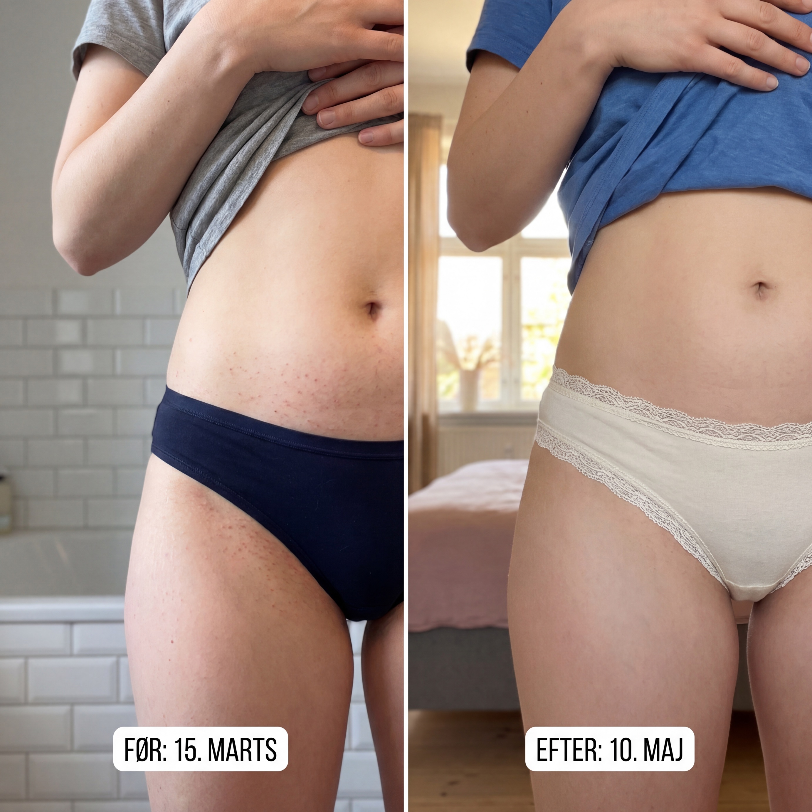 F&oslash;r og efter &mdash; mave